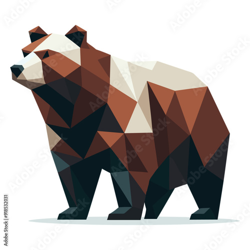 Low poly bear silhouette vector, brown and beige, isolated on white background, perfect for modern decor