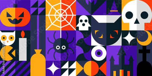 Bauhaus Halloween Pattern Vector Illustration