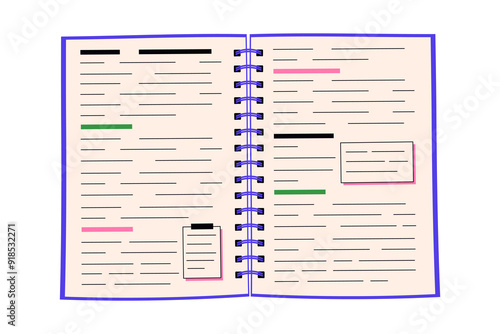 Vector illustration of lecture notes with text highlighting. Perfect for educational materials, academic presentations, and study aids