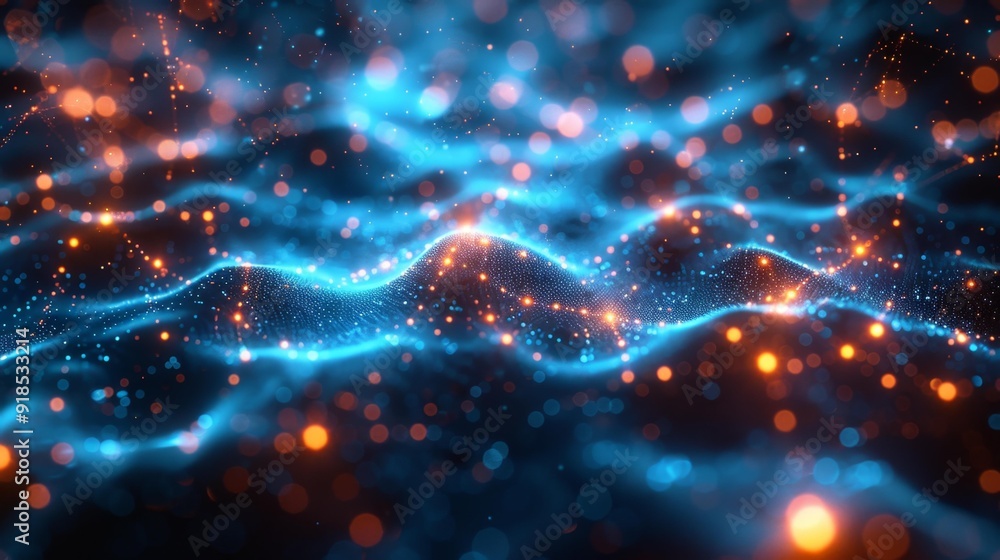 Obraz premium Abstract digital waveform with glowing particles - generative ai