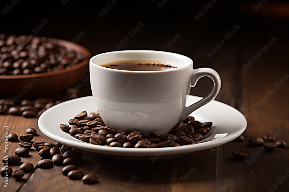 cup of coffee on a wooden table and black background cup of coffee on a wooden table and black background