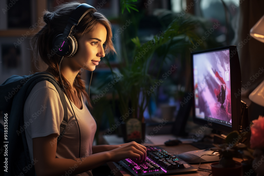 gamer person playing in the room with computer gamer person playing in the room with computer