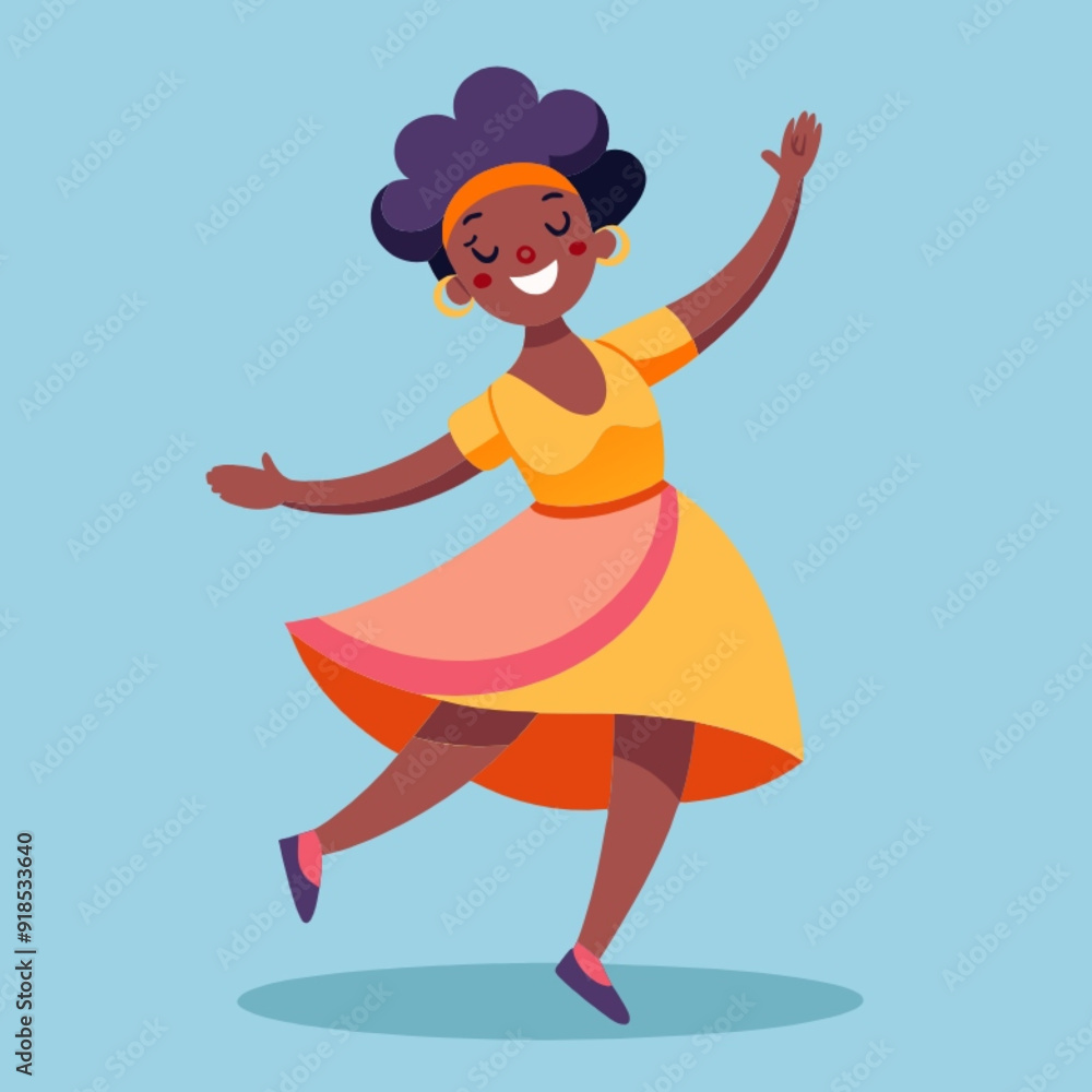 Dancing dark cheerful woman in bright dress vector Dancing dark cheerful woman in bright dress vector