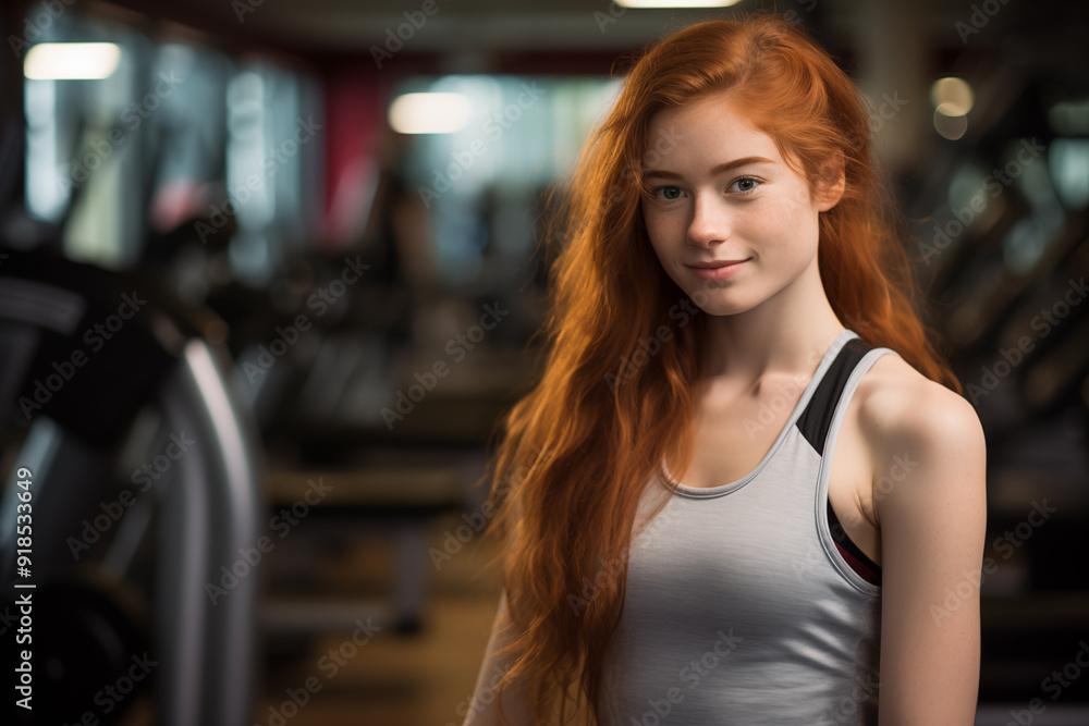 Young pretty redhead girl in sportswear in a gym Young pretty redhead girl in sportswear in a gym