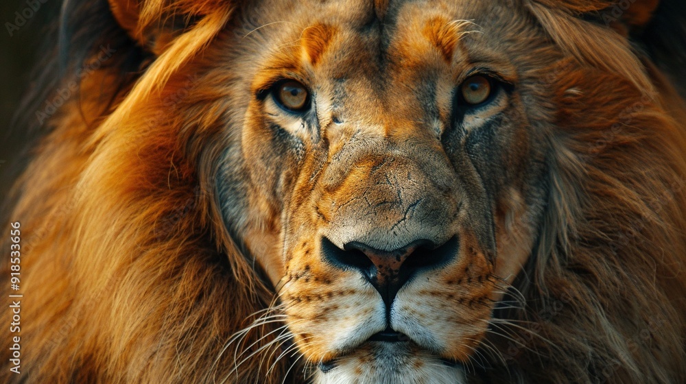 A close-up of a lion's face with its head turned slightly to the side and a blurry background A close-up of a lion's face with its head turned slightly to the side and a blurry background