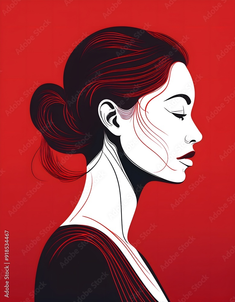 Illustration of a person in profile on a red background Illustration of a person in profile on a red background