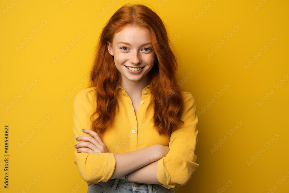 Fototapeta premium Young pretty Redhead girl over colorful background