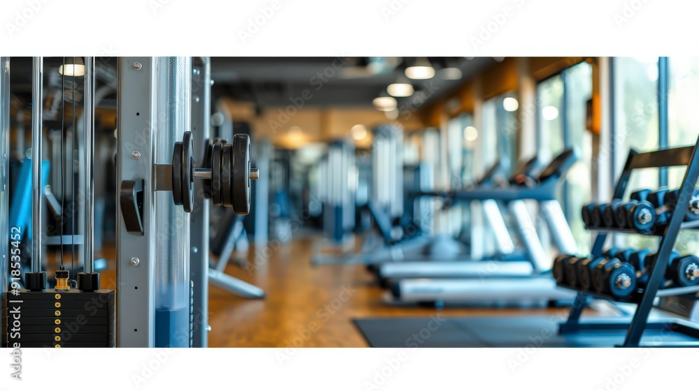 Fototapeta premium State-of-the-Art Fitness Center with Diverse Range of Gym Equipment Including Machines and Weights