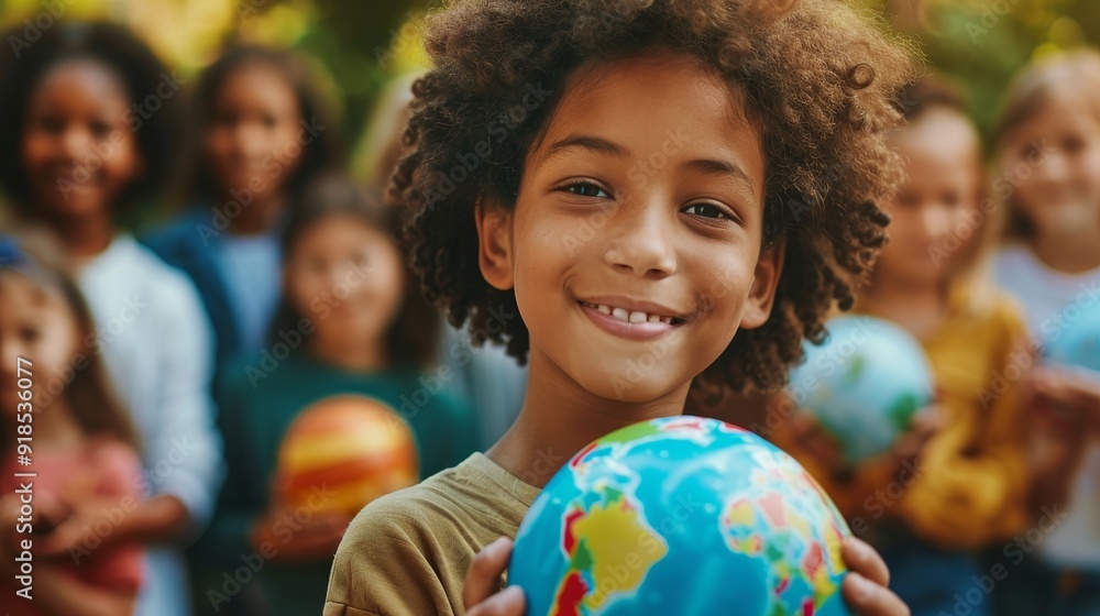 A young child with a warm smile holds a globe, representing global unity, hope for the future, and the importance of education and understanding. The image symbolizes the interconnectedness of all peo A young child with a warm smile holds a globe, representing global unity, hope for the future, and the importance of education and understanding. The image symbolizes the interconnectedness of all peo