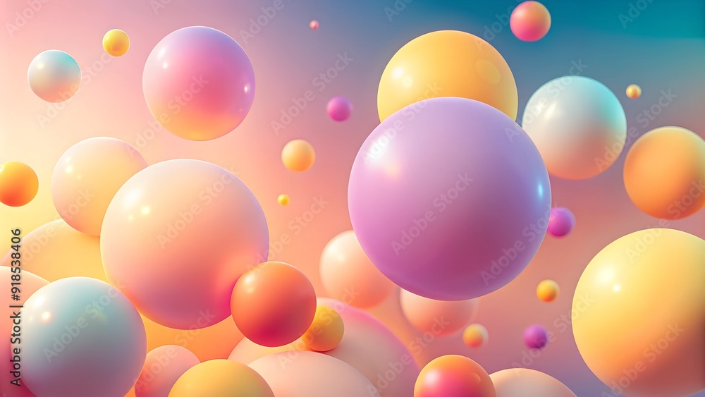 Floating pastel-colored spheres in abstract gradient background, surreal 3D rendering Floating pastel-colored spheres in abstract gradient background, surreal 3D rendering