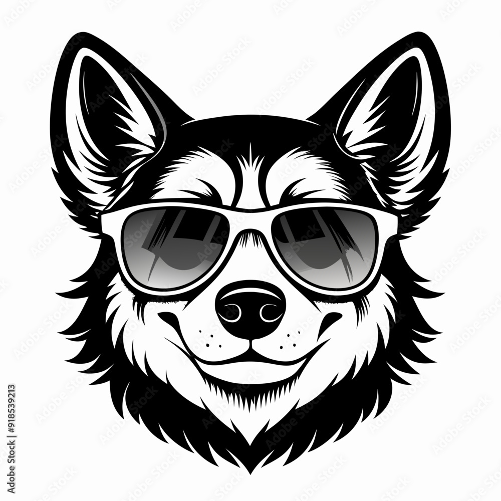dog head is wearing a sun glass Silhouette Vector illustration dog head is wearing a sun glass Silhouette Vector illustration