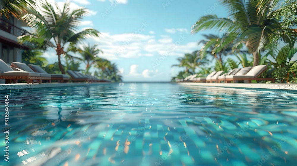 Fototapeta premium Serene Oasis - Luxurious Hotel Pool with Clear Blue Water and Lounge Chairs