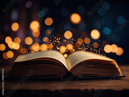 Open bible by candlelight at night