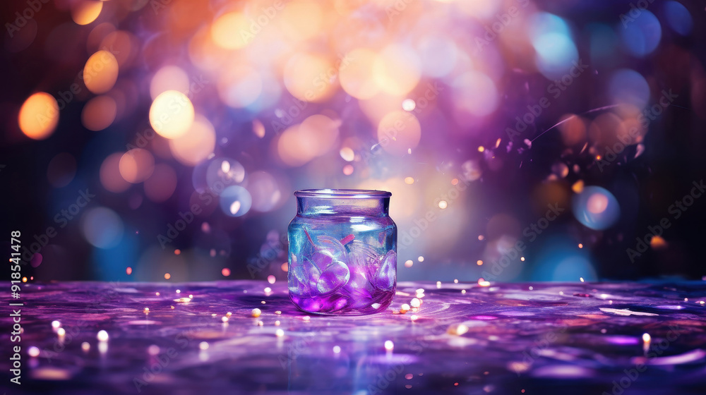 Magical Glowing Jar in Ethereal Purple Dreamscape, generative ai Magical Glowing Jar in Ethereal Purple Dreamscape, generative ai