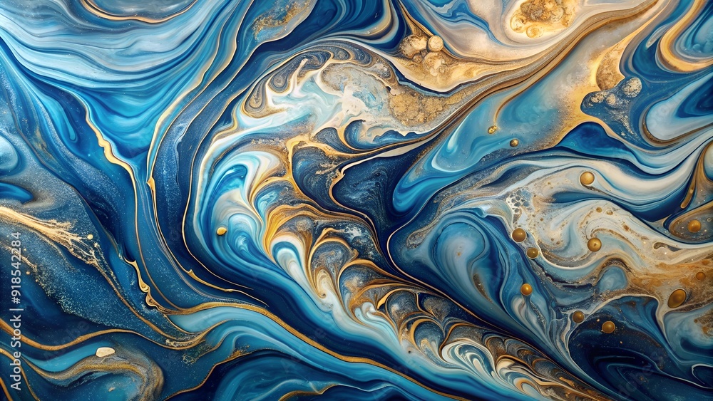 Abstract fluid art in blue and gold, marble-inspired swirling patterns Abstract fluid art in blue and gold, marble-inspired swirling patterns
