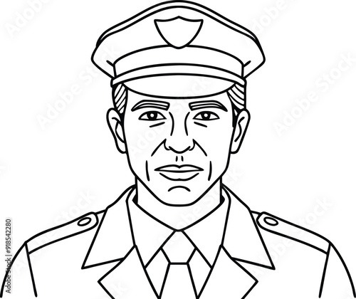 Black and White Illustration of a Police Officer in Uniform