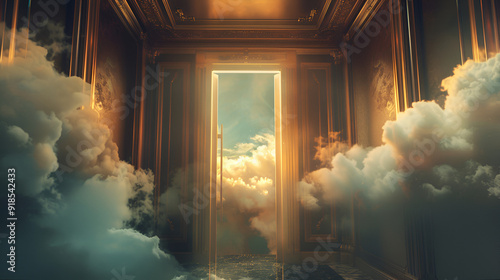 Luxurious Doorway to the Clouds with Golden Light
 photo