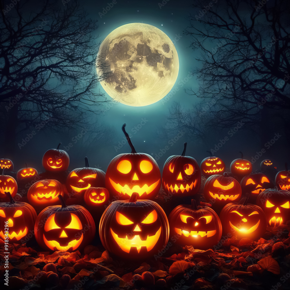 Halloween spirit with a captivating image of a moonlit pumpkin patch Halloween spirit with a captivating image of a moonlit pumpkin patch
