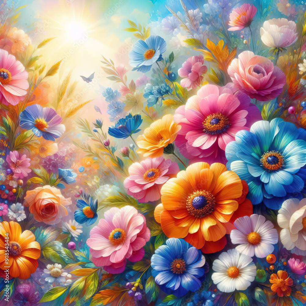 colorful beautiful flowers painted with oil paints. bright summer background colorful beautiful flowers painted with oil paints. bright summer background