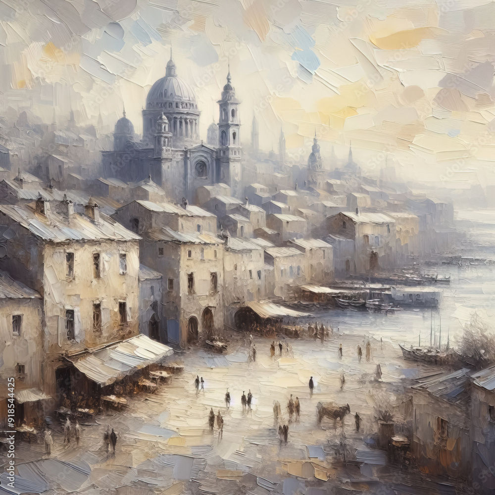 Fototapeta premium Oil painting of old city