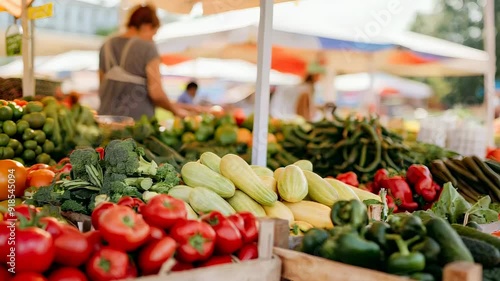 Fresh Produce at Outdoor Farmers Market on a Sunny Day