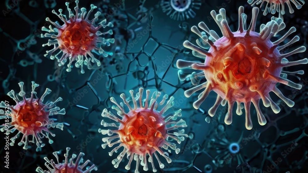 Influenza virus and pneumonia close-up, virus molecule Influenza virus and pneumonia close-up, virus molecule