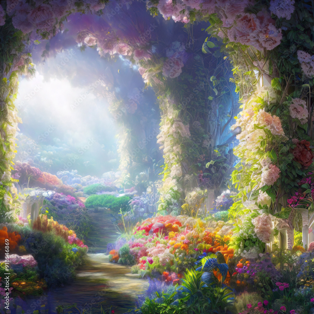 Archway in an enchanted fairy garden landscape Archway in an enchanted fairy garden landscape