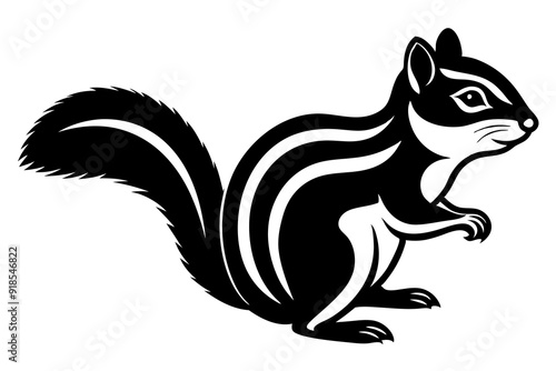 Chipmunk Vector Illustration | Kawaii, Linocut, Cartoon, Clipart, Line Art Design