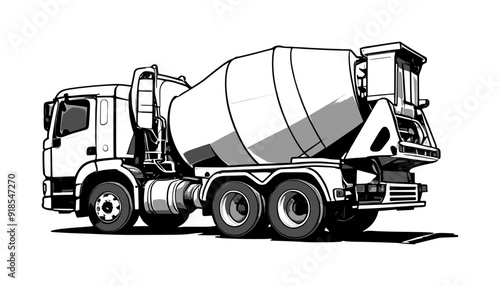 sketch drawing of concrete mixer truck - black and white (artwork 2)