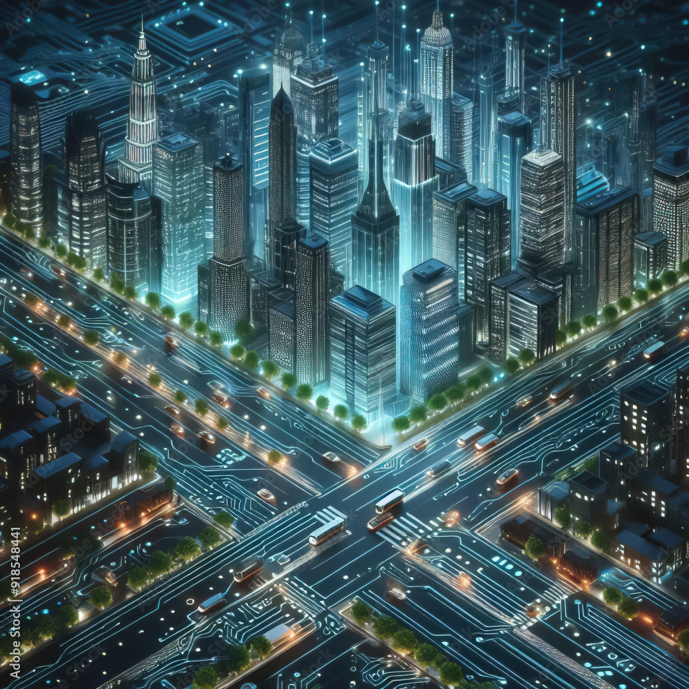Smart city on circuit board background Smart city on circuit board background