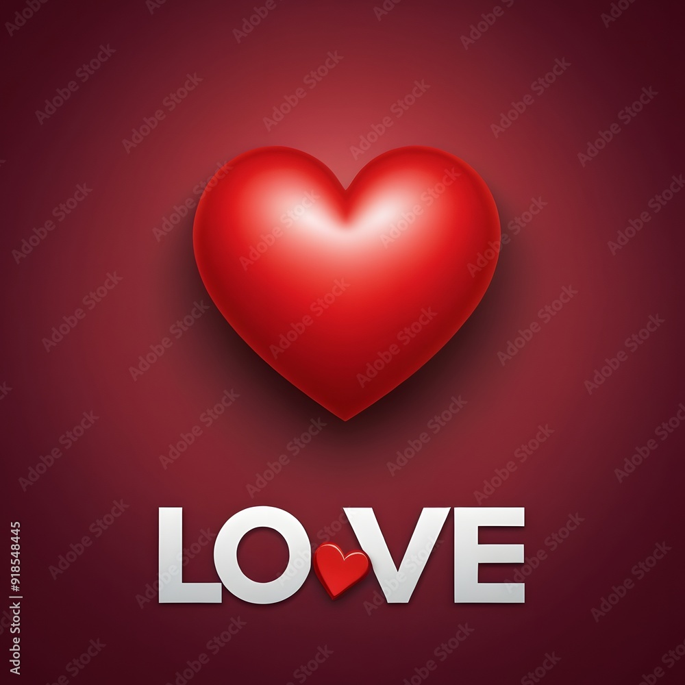 A large red heart set against a deep red background and the word “LOVE” is prominently displayed A large red heart set against a deep red background and the word “LOVE” is prominently displayed