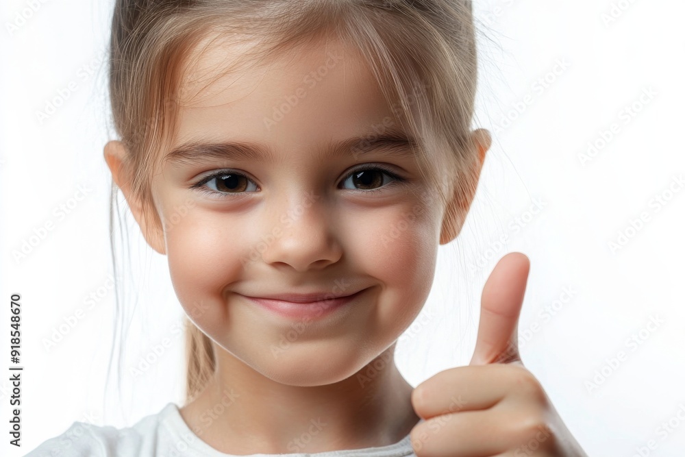 A confident girl smiles and gives a thumbs up, radiating positivity in a bright, clean environment A confident girl smiles and gives a thumbs up, radiating positivity in a bright, clean environment