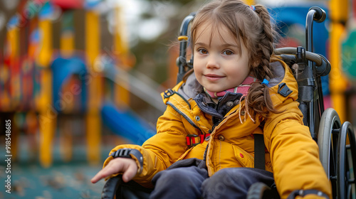 Smiling girl in wheelchair at playground inclusion and joy