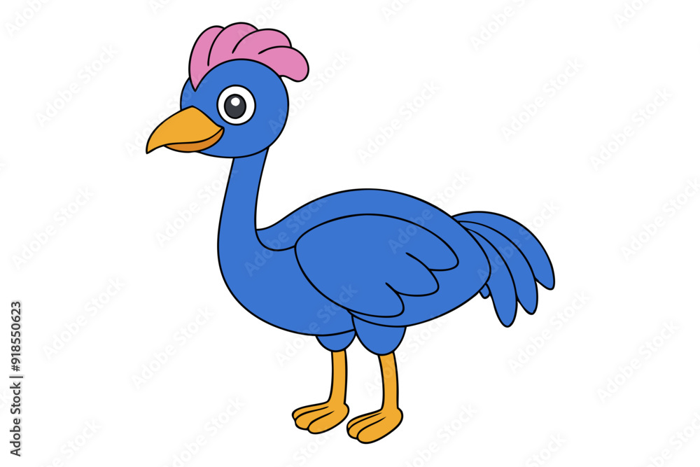 Obraz premium Cassowary Vector Illustration | Linocut, Kawaii, Cartoon, Clipart, Line Art Design