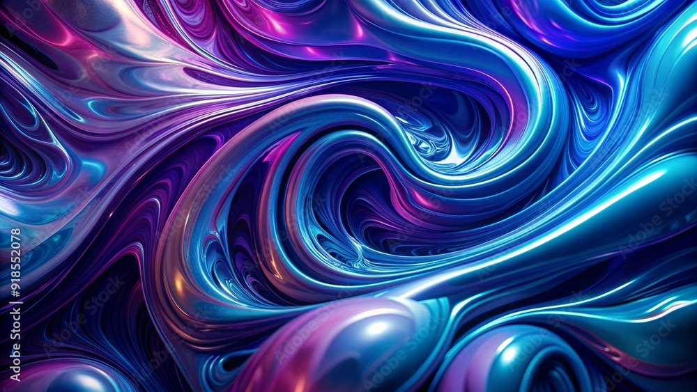 Abstract glossy fluid waves in metallic blue and purple, liquid motion Abstract glossy fluid waves in metallic blue and purple, liquid motion