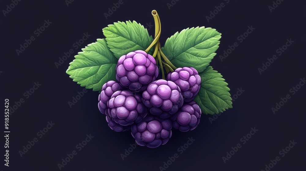 Fototapeta premium Vibrant Grapes with Green Leaves on Dark Background