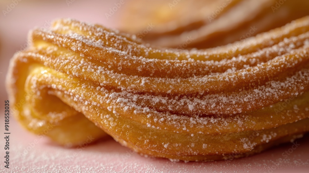 Close-Up of Sugary Churro on Soft Pink Background Close-Up of Sugary Churro on Soft Pink Background