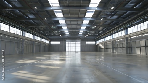 Interior of empty warehouse. Large modern empty storehouse