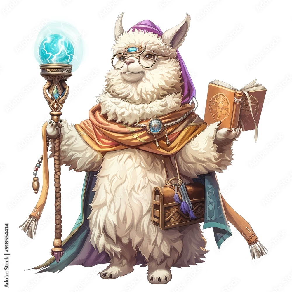 Alpaca Summoner Occupation fantasy animal cartoon isolated whitebackground Alpaca Summoner Occupation fantasy animal cartoon isolated whitebackground