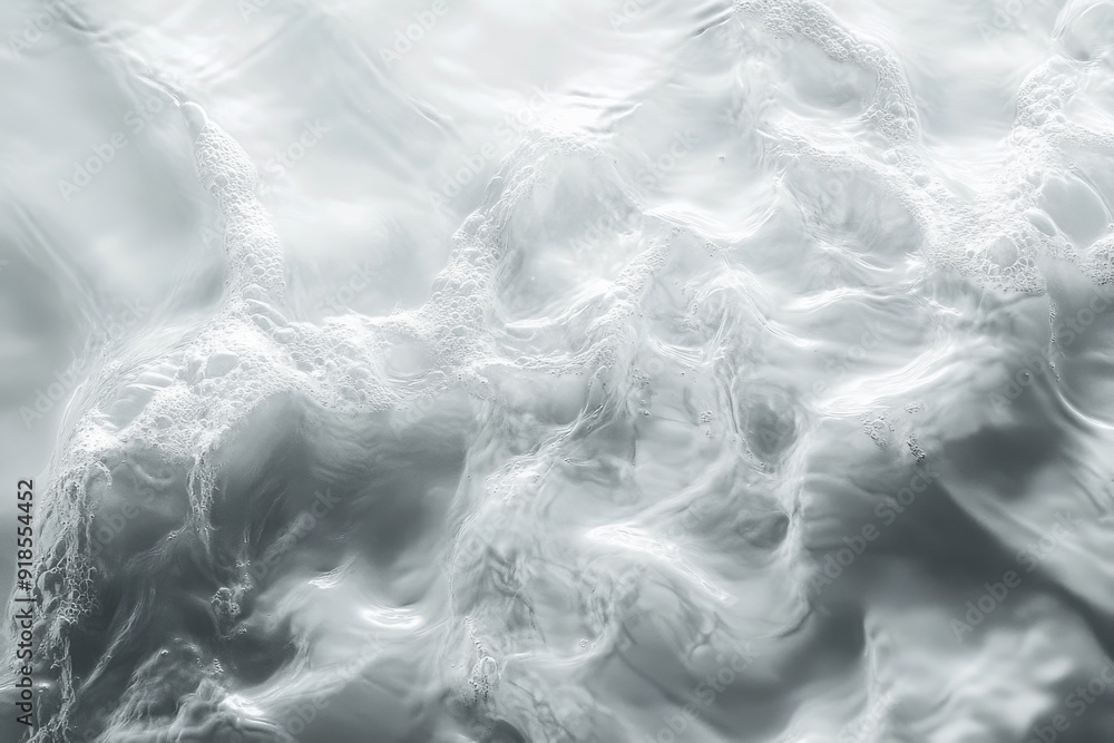 Fototapeta premium Gentle white water waves create subtle ripples on a light surface, showcasing the serene beauty of moving water from above during daylight