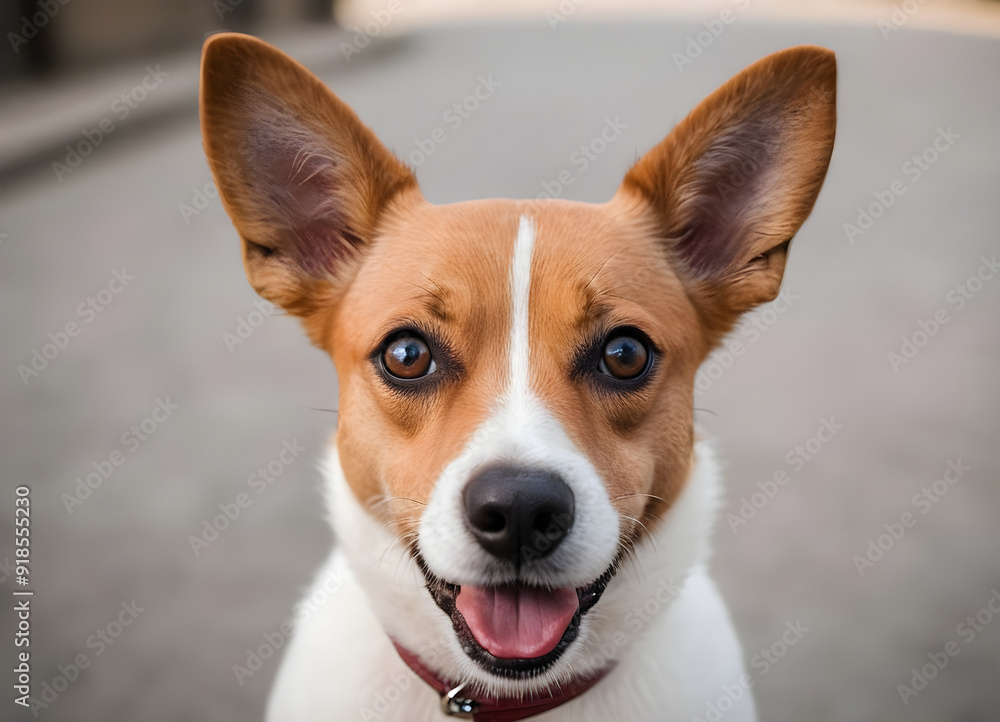 Happy dog is panting and looking with big ears Happy dog is panting and looking with big ears