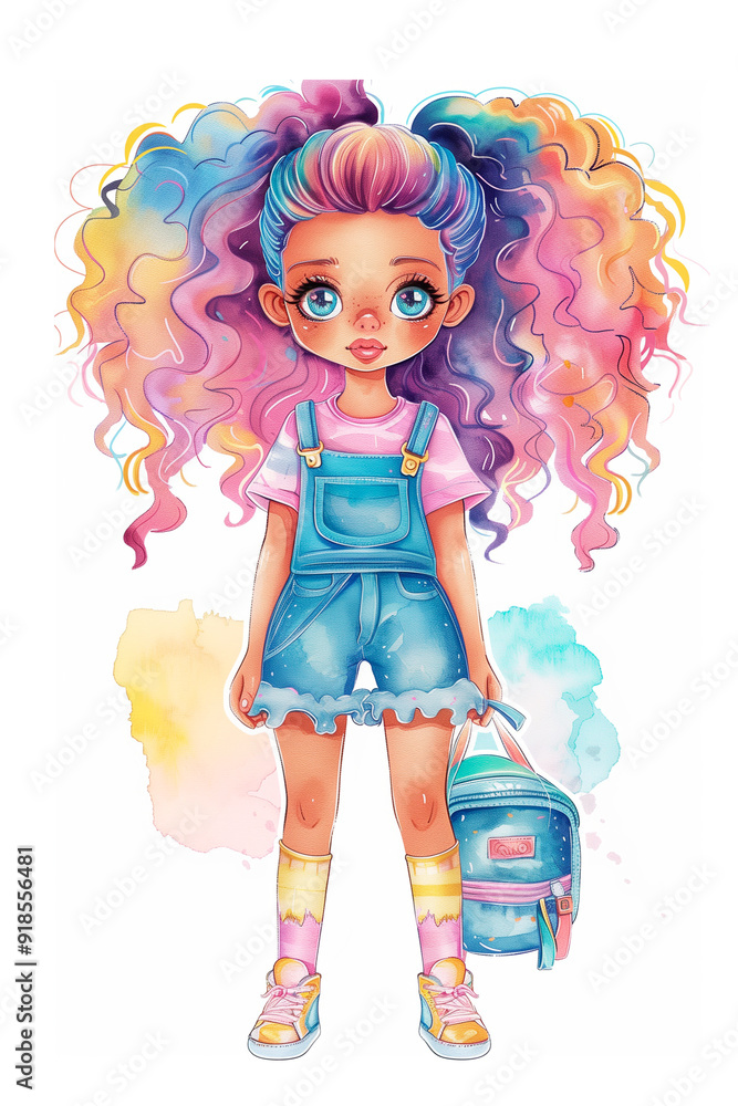 Back to school clipart. Stylish girl going to school. Back to school clipart. Stylish girl going to school.
