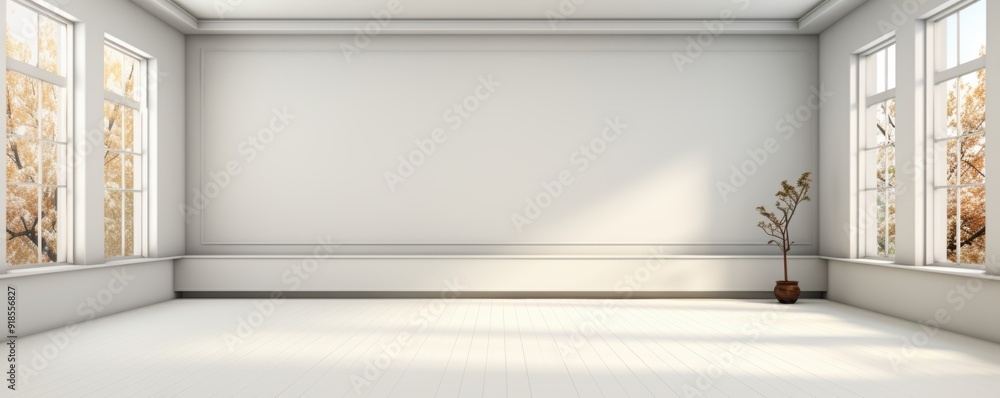 Fototapeta premium Lighting softly illuminates the white studio walls and floor