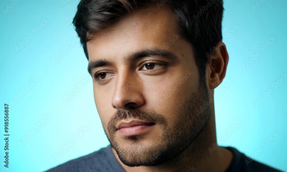 Portrait of a handsome young man looking at camera over blue background Portrait of a handsome young man looking at camera over blue background