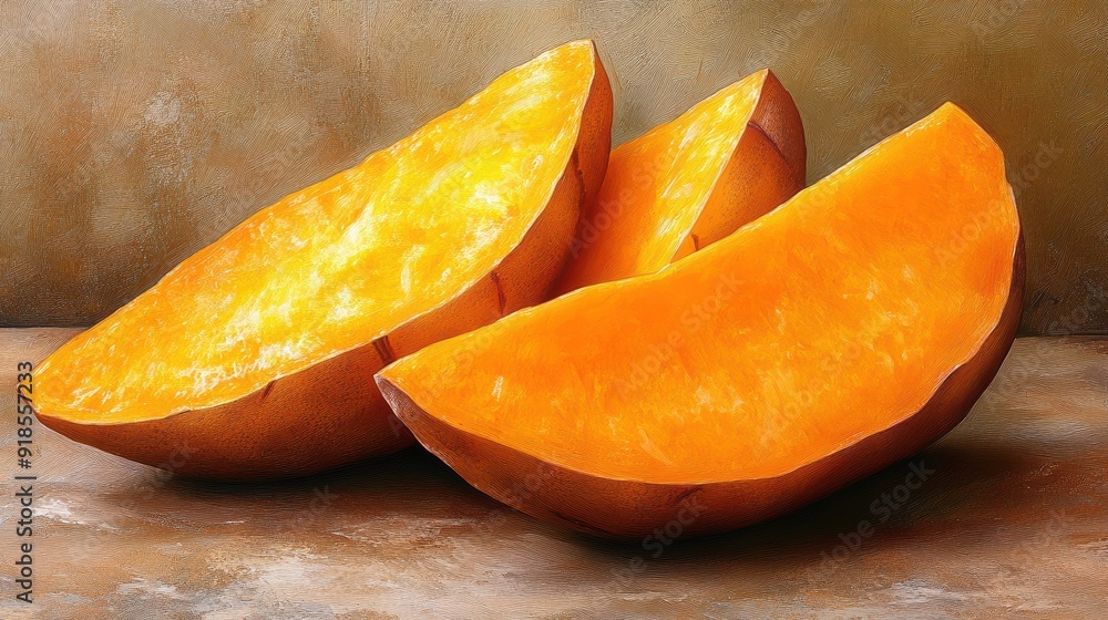 Brightly Colored Slices of Fresh Pumpkin Brightly Colored Slices of Fresh Pumpkin