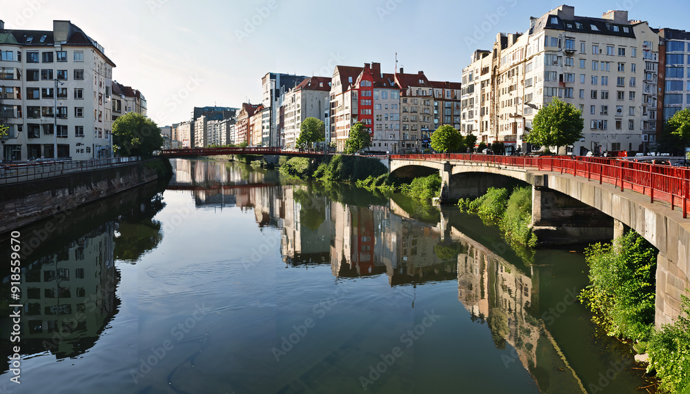 Vue Urbain d'une Rivière et de Ses Immeubles Vue Urbain d'une Rivière et de Ses Immeubles