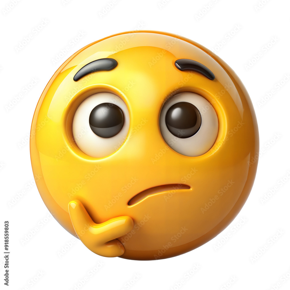 Thoughtful emoji character with questioning expression isolated on transparent background Thoughtful emoji character with questioning expression isolated on transparent background