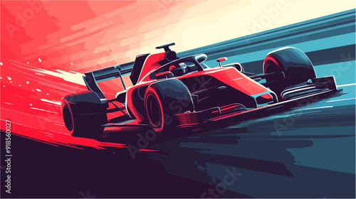 Racing car illustration. Formula one. Motorsport.	