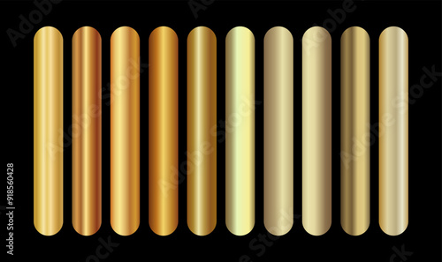 Gold texture gradient background big vector set. Metallic design for frames, banners and labels