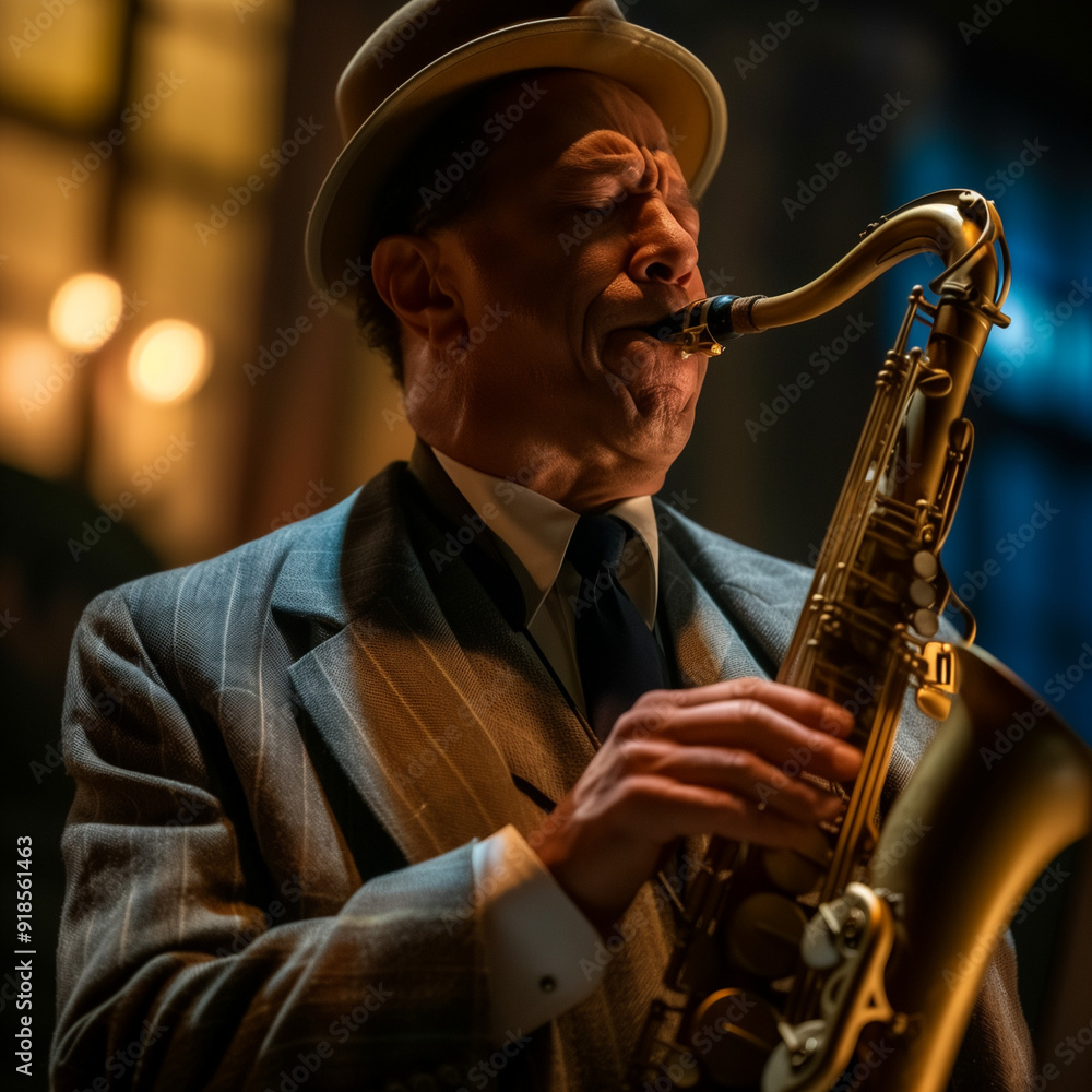 Obraz premium Jazzman getting just a little bit too hyped up about the jazz music, comedic